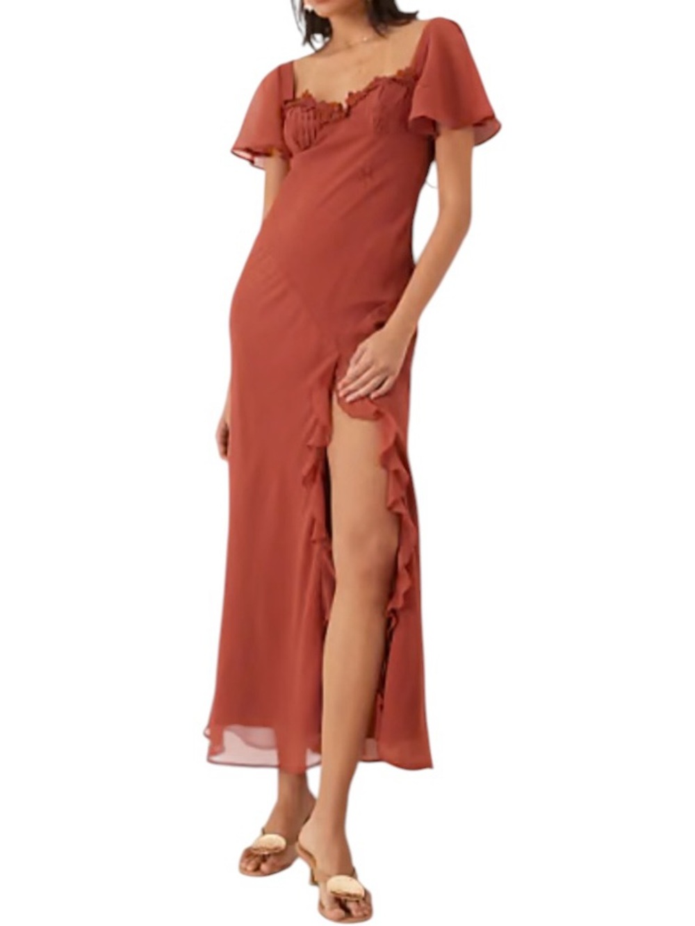 ASOS Open Back Maxi Dress 14 Terracotta Wedding Guest Boho Romantic Cottage